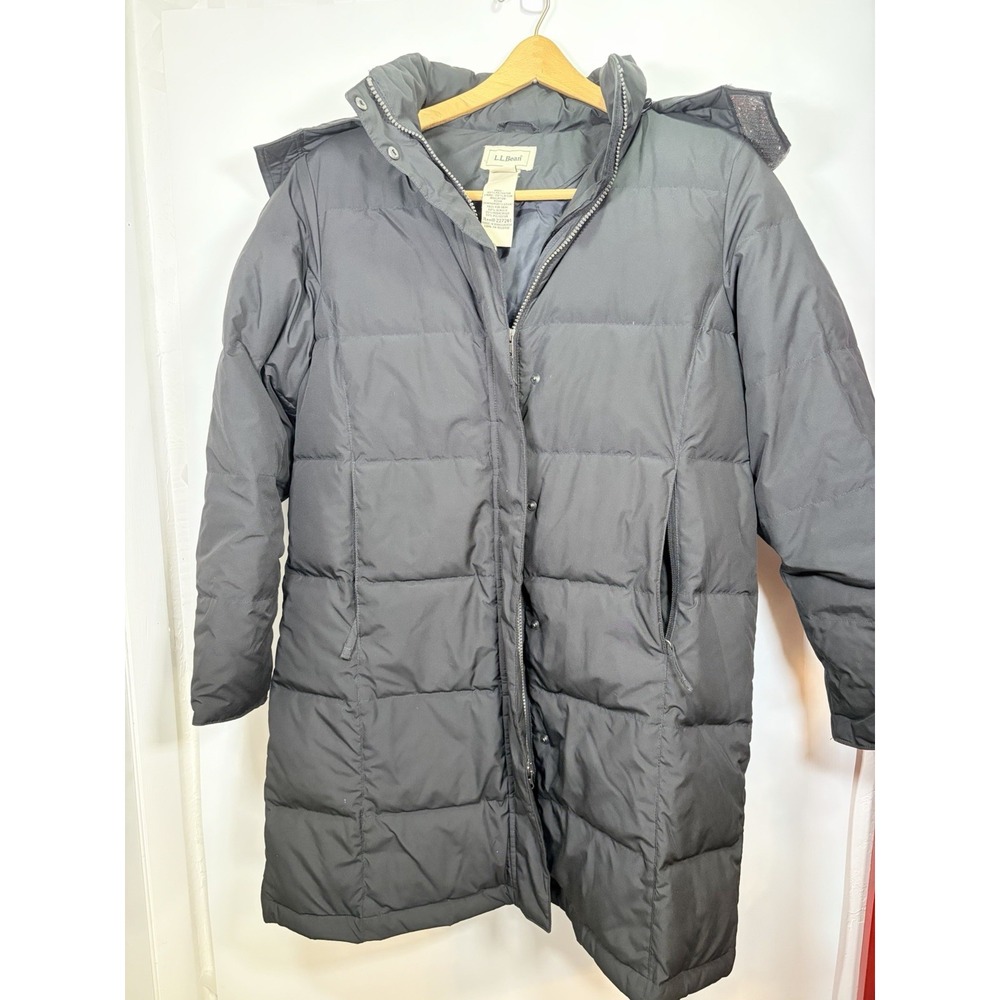 L.L. Bean Down Long Maxi Puffer Coat Medium Petite Women's Faux Fur Hood Parka